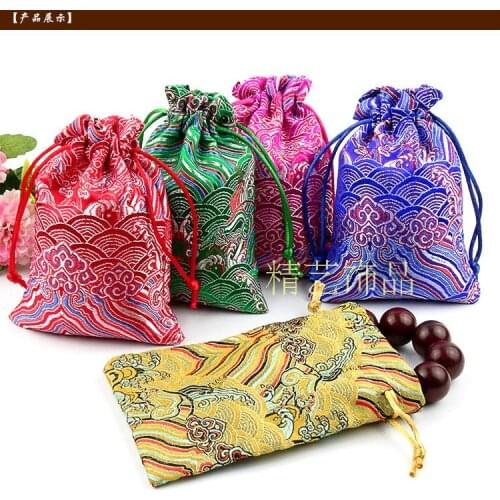 Cheap Small Drawstring Packaging Bags for Jewelry Pouch Silk Brocade Craft Gift Packaging Sachet Wedding Party Favor Candy Bag