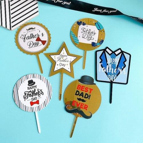 6 Styles Color Printing Happy Fathers Day Cake Topper Best DAD EVER Cake Decorating Supplies Party Decoration Favors