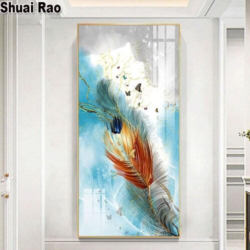 Diamond embroidery Colorful Blue Feather diamond painting full square round drill puzzles art Office gift 2020 decoration salon