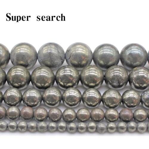 Natural Stone Beads Iron Pyrite Round Loose Copper Beads 16" Strand 4 6 8 10 12MM DIY For Jewelry Making Handmade Accessories