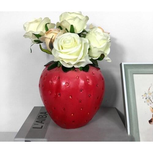 Flower Vase Decoration Resin Vase Strawberry Shape Sculpture Flower Basket Nordic Desktop Plant Pot Home Decor Ornament Gift