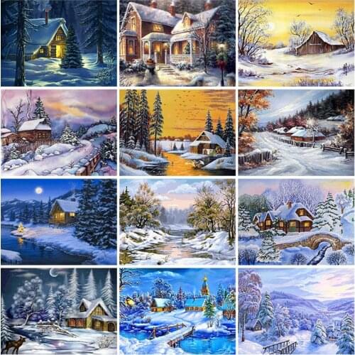DIY Landscape 5D Diamond Painting Full Square Drill Snow Scenic Diamond Embroidery Cross Stitch Mosaic Kits Wall Art Home Decor