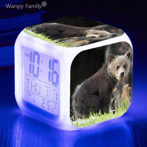 Animal brown bear LED Alarm Clock 7 Color Glowing Digital Alarm Clock Kids Room Bedside Multi-fonction Electronic Watches Clock