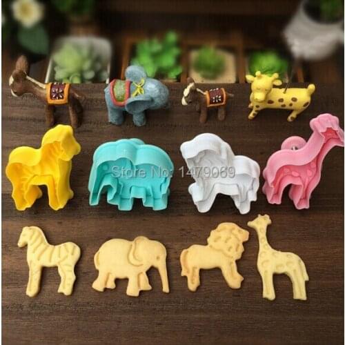 Spring type pressing cutting cookie cutters Africa Animal 3D lion zebra giraffe elephant stereo biscuit cutters free shipping