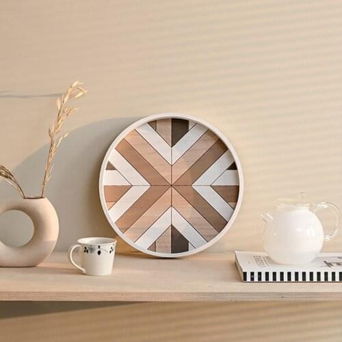 Geometric Dessert Plate Wooden Serving Tray Afternoon Tea Time Coffee Cake Plate Hexagonal Round Desserts Food Organizer Platter