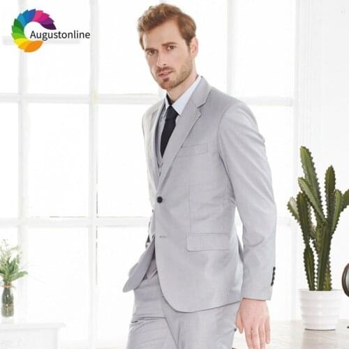 Custom Made Grey Men Suits Wedding Slim Fit Groom Tuxedos 3Pieces Pants Vest Man Blazers Masculino Formal Business