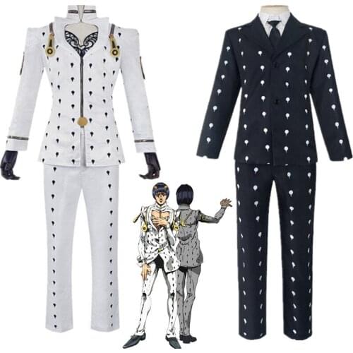 Anime JoJo‘s Bizarre Adventure Bruno Bucciarati Cosplay Costume Black White Suits Uniform Zentai Full Set