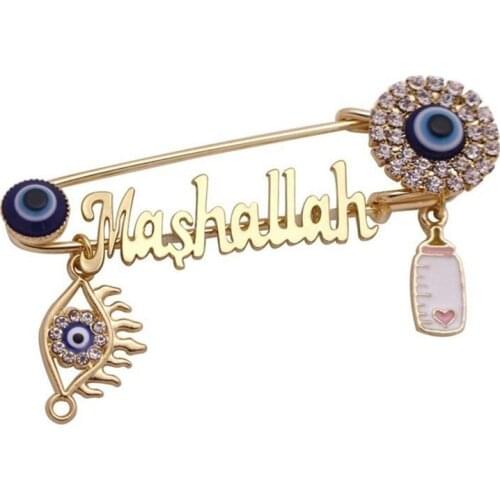 Islam Muslim Brooch Pin Unisex Clothing Accessories "mashallah" Letter Baby Bottle Pendant Brooch