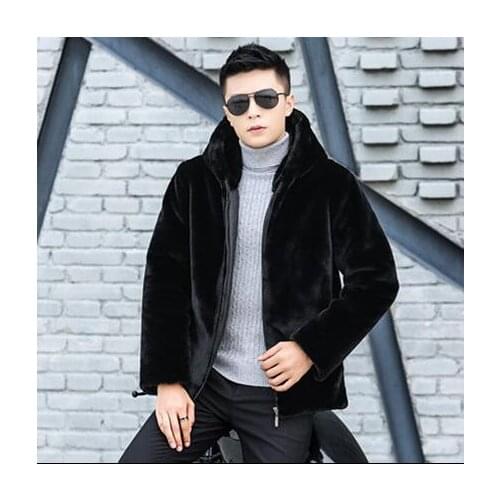 Winter autumn thicken thermal faux fur leather jacket men casual mens wadded coats hooded black green blue fashion 2020 warm