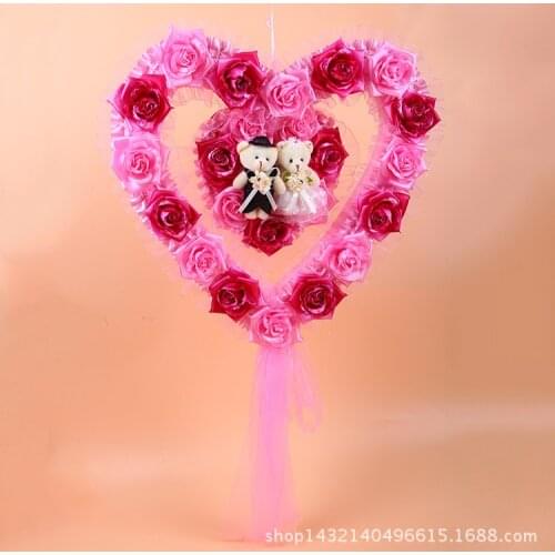 New Pretty Flowers Wreaths Wedding Decoration Flowers Foam Roses Heart Shape Decorative Flower DIY Bear Room Wedding Supplies