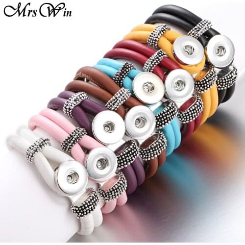 New Fashion Black Leather Snap Bracelet fit 18mm snap jewelry handmade Braided Leather Bracelets for women men Button Bracelet