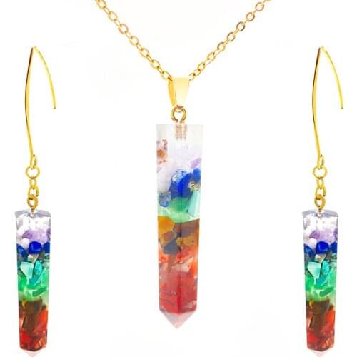 Muticolor Natural Stone Pendant Necklace Earring for Women Fashion Stainless Steel Jewelry Set 2021 Necklace for Men