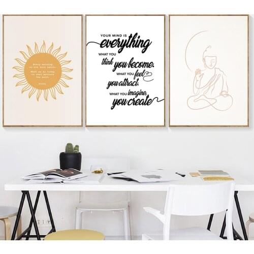 Meditation Gifts Beige Meditating Buddha Line Art Print Boho Wall Pictures Zen Spiritual Poster Canvas Painting Yoga Room Decor