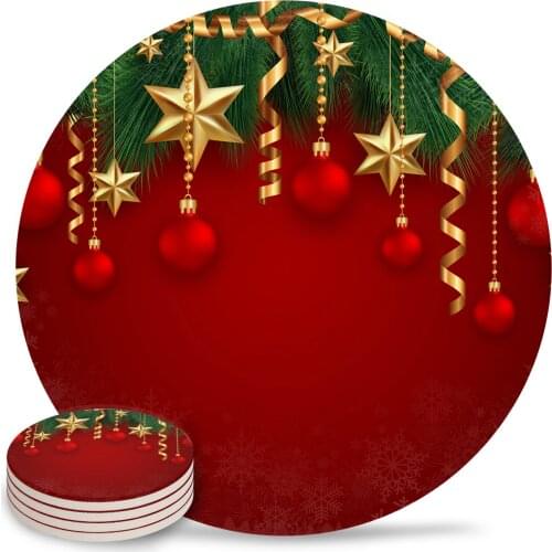 Christmas Decoration Ceramic Coasters Waterproof Tea Cup Mat Christmas Home Decor Coasters for Glasses