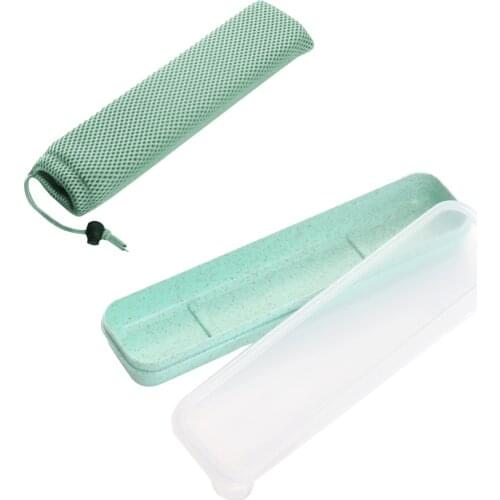 Durable Wheat Straw Tableware Box Set With Storage Bag School Home Reusable Slot Design Practical Cutlery Transparent Cover