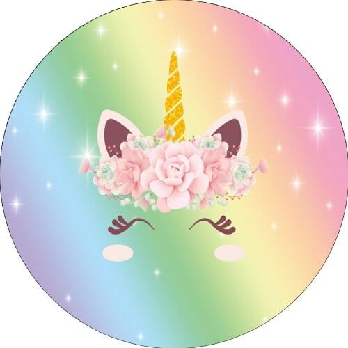 Rainbow Unicorn Round Backdrop Flower Glitter Halo Baby Shower Child 1st One Year Birthday Party Tablecloth Cover Prop