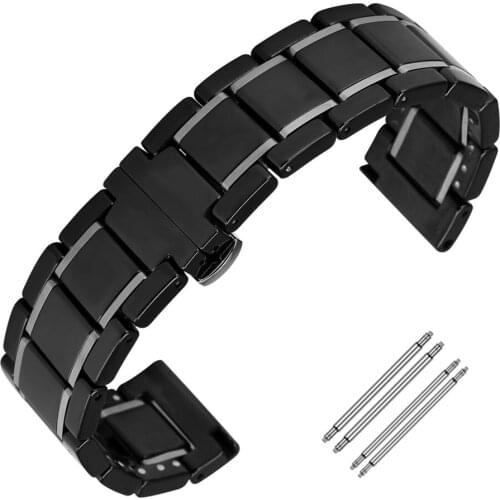 High Quality Butterfly Buckle 20/22 mm Ceramics Stainless Steel Watch Straps Wristwatch Replacement Bands with Spring Bars