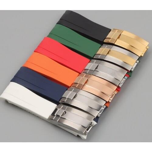 21mm*18mm Watch Band Curved End Silicone Rubber Watchband For Role Strap for Explorer II 2 42mm Dial Bracelet Combination buckle