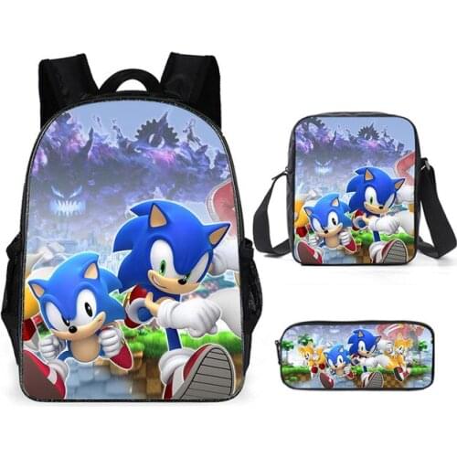 SONIC RACING Cartoon Backpack For Kids 3pcs School Bag Sets Children Primary Preppy Mochila Students School Rucksack