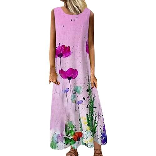 Sundress Women Summer Dress 2021 Printing Sexy Dress Midi Plus Size Casual Linen Loose Sleeveless printed Long Maxi Dress