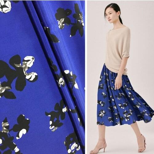 Blue mulberry silk crepe de chine fabric cloth per meter 14mm summer anti-wrinkle shirt dress printed fabric alibaba express