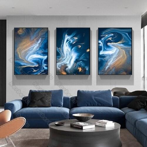 Modern Fashion Canvas Painting Poster Print Abstract Swirling Picture Blue Yellow White Color for Home Rooms Gallery Wall Decora