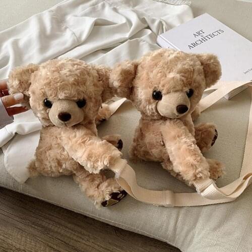 23cm Cute Soft Plush Bear Doll Zipper Backpack Schoolbag Portable Travel Pouch Girl Birthday Gift