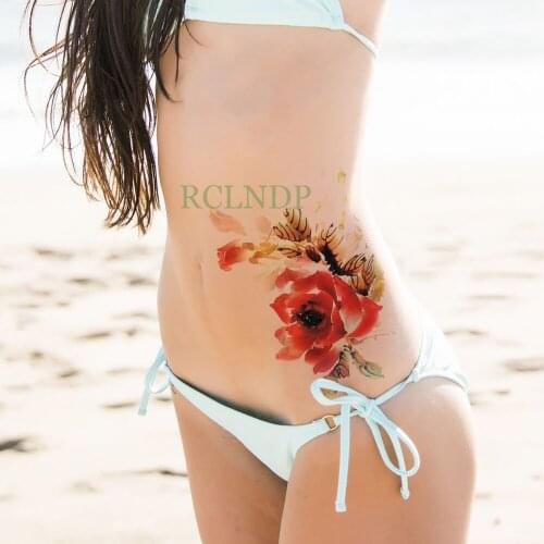 Waterproof Temporary Tattoo Stickers Rose Flower Fake Tatto Flash Tatoo Body art Back Leg Arm belly big size for Women Men girl