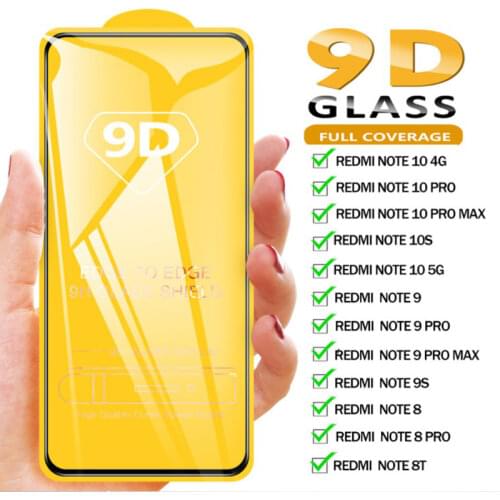9D Protective Glass For Xiaomi Redmi Note 10 9 8 Pro 10 Pro Max 10S 9S 8T Note10 Screen Protector Full Cover HD Tempered Glass
