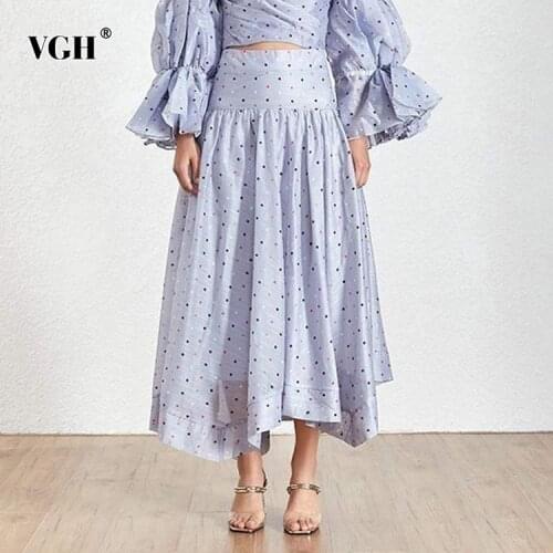 VGH Ruched Dot Skirt For Women High Waist Colorful Irregular Hem Casual Skirts Female Fashionable New Clothing 2021 Spring