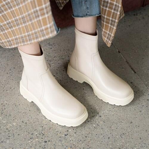 2021 Winter White Women Boots Fashion Soft Cowhide Round Toe Platform Boots Handmade Women Shoes Zapatos de mujer Shoes Women