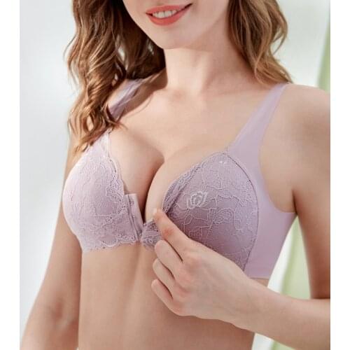 Female Vest Front Closure Push Up Bra Sexy Lace Bras For Women Bralette Top Plus Size Seamless Wireless Gather Brassiere