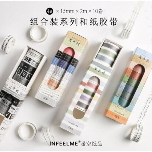 10 Pcs/Set Kawaii Grid Scrapbooking Sticker Washi Tape Vintage Letter Decorative Adhesive Tape DIY Stationery Masking Tape