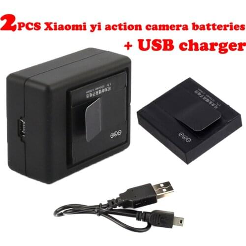 2 pcs 1010mAH 3.7v Xiao mi yi part Backup Rechargeble Li-ion Batteries+USB charger For Xiaomi yi Sport Action camera Accessories