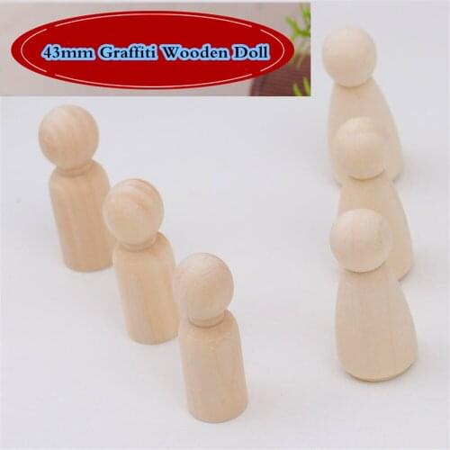 43MM 2PCS DIY Boys Girls Painting Dolls Wooden Peg Dolls Unfinished Wood Crafts Kids Handmade Toys Nursery Decoration Peg Dolls