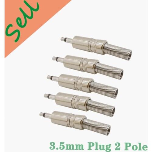 5Pcs/Lot Metal 3.5mm Jack 2Pole Single Audio Cable Soldering Connector with Spring 3.5mm Plug Mono Head Wire Terminal Adapter