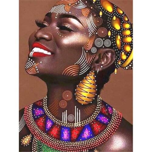 African Woman DIY Cross Stitch Embroidery 11CT Kits Craft Needlework Set Cotton Thread Printed Canvas Home Decoration Room
