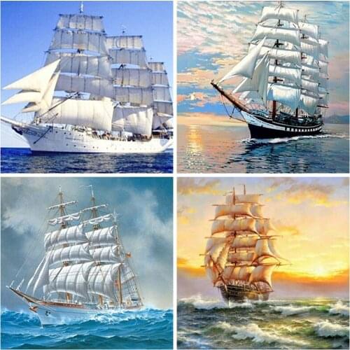Full Drill Square 5D Diamond Painting Sailboat Diamond Embroidery Landscape Mosaic Decor Home Diamond Art