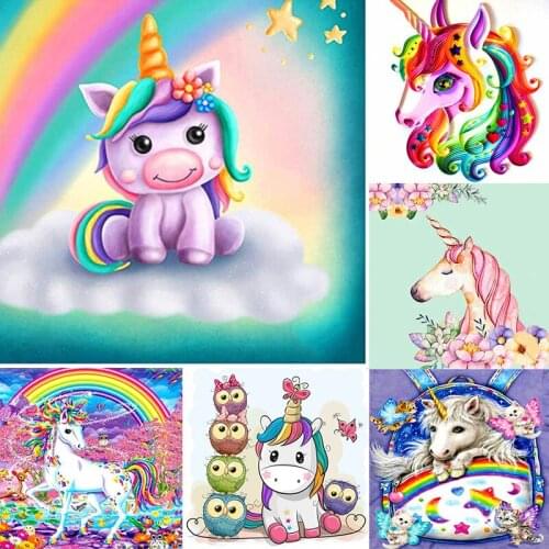 5D DIY Diamond Painting Unicorn Full Round Diamond Embroidery Cartoon Magic Unicorn Rhinestone Mosaic Cross Stitch Kids Gift