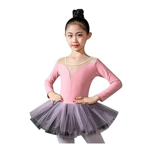 Long Sleeve Children Ballet Dress Pink Dance Leotard Girl Ballerina Costume Ballet Tutu Kids Girls Clothes Ballet Mesh Skirt
