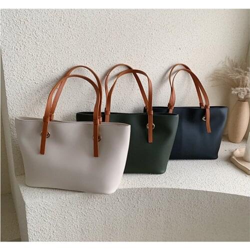 Long champagn Handbag PU Large Capacity Vintage Versatile Shoulder Tote Bag Casual Sac A Main Bolsa Feminina Women