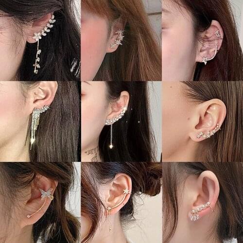 Korean Long Silver Color Tassel Ear Cuff Earrings for Women Ear Line Sweet Small Fresh C Shaped Ear Bone Clip Fashion Jewelry