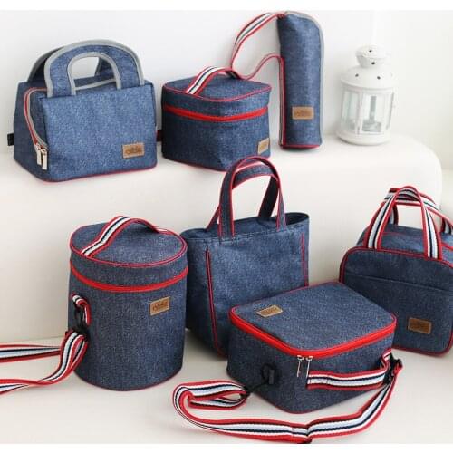 Denim Lunch Bag Kid Bento Box Insulated Pack Picnic Drink Food Thermal Ice Cooler Leisure Accessories Supplies Product Stuff