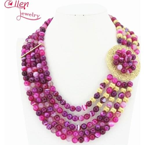Hot Pink 5 Rows Necklace Bridal Party Necklace Bridesmaid Gift Beads Jewelry W7217