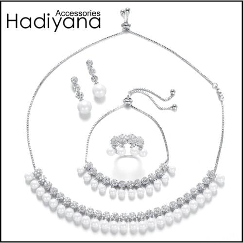 HADIYANA High-end Pearl Choker Jewelry Set Artificial With Zirconias 2018 Fashion 4Pcs Necklace Set For Women Bridal Party CN503