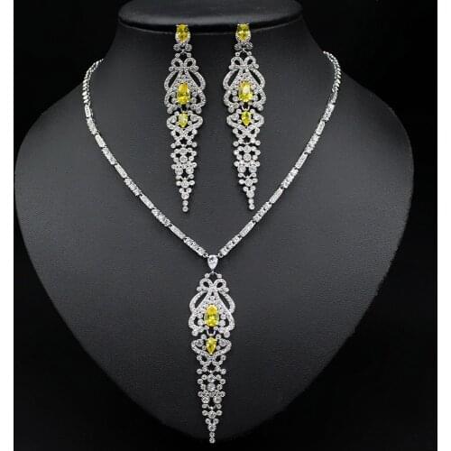 HIBRIDE Latest New Design 2pcs Necklace and Earring Set CZ Long Tassel Jewelry Sets for Women Bridal Wedding Party Gifts N-613