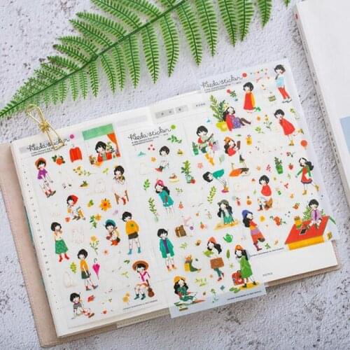Kawaii Forest Girl Sweet Beauty Birthday Note PVC Pocket Sticker 6 Sheets Into Album Stickers Scrapbook Stickers Set Stitch