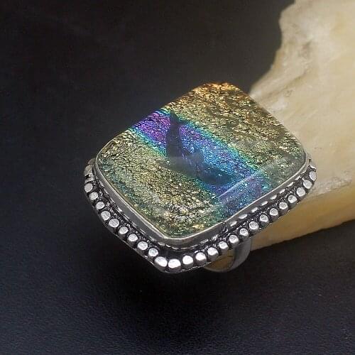 Hermosa Solitaire Vintage Fashion Ocean Dolphin Dichroic Glass Silver Color Men Women Band Ring Size 8 FQ135
