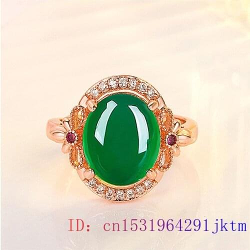 Green Jade Ring Jewelry Charm Gemstone Natural Amulet Fashion Gifts Chalcedony Women 925 Silver Crystal Zircon