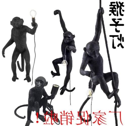 Scandinavian Creative Monkey Shape Resin Pendant Lights Retro E27 Restaurant Bedroom Cafe Golden Monkey Chandelier industrial